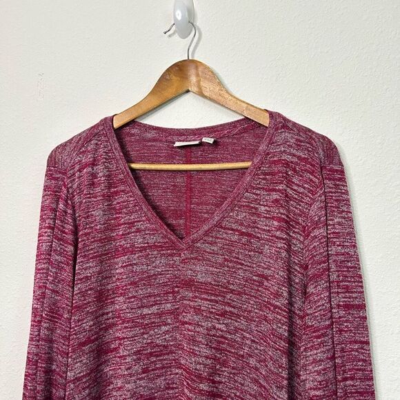 LOGO By Lori Goldstein Women’s Red Heathered V Neck Long Sleeve Top Size 1X - Picture 2 of 14